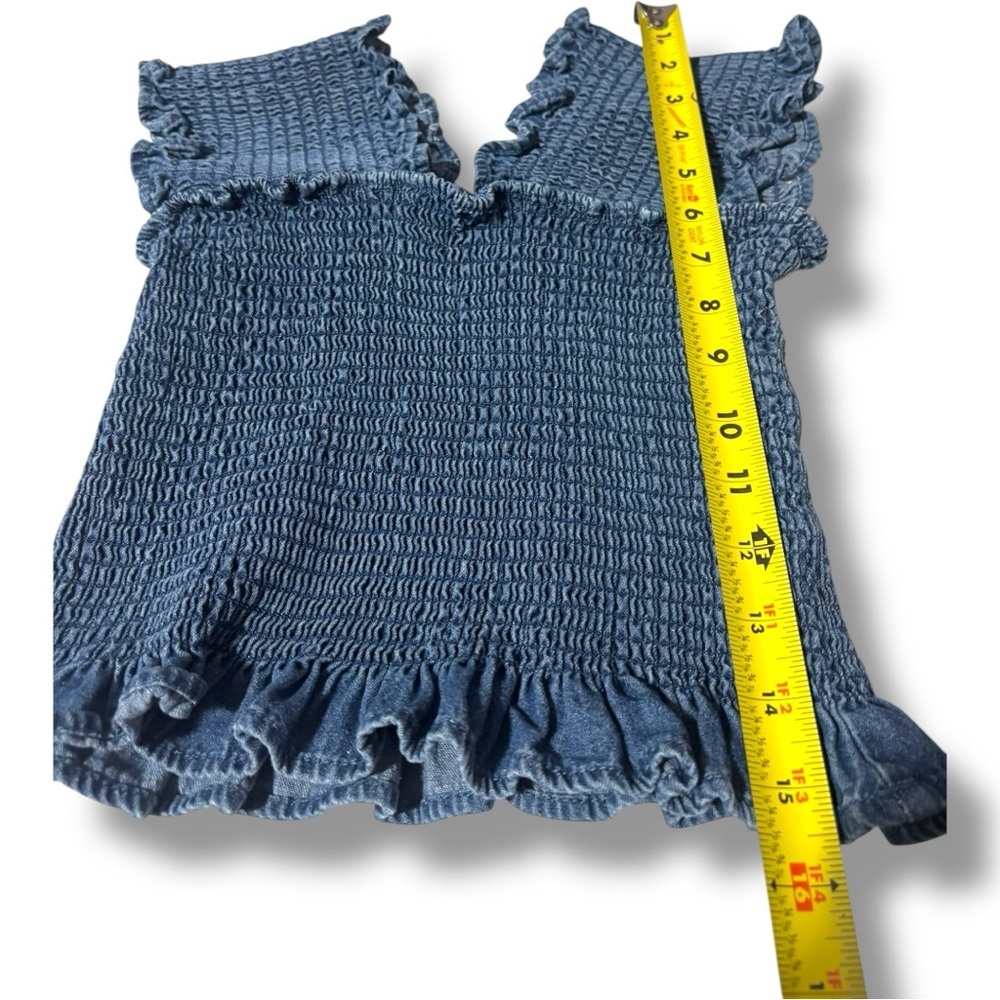 Unbranded Funky Denim Blue Smocked Women's Sleeveless Cropped Rouched Top - Picture 9 of 16